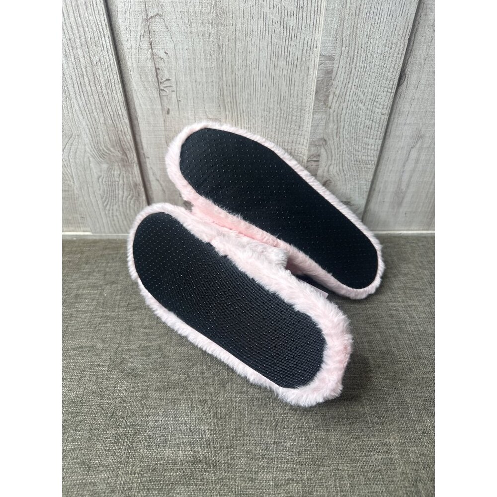 Womens Fuzzy Open Toe Pink Slippers Bow Trim Non-Slip Sole Size M 8-10 - Picture 6 of 7